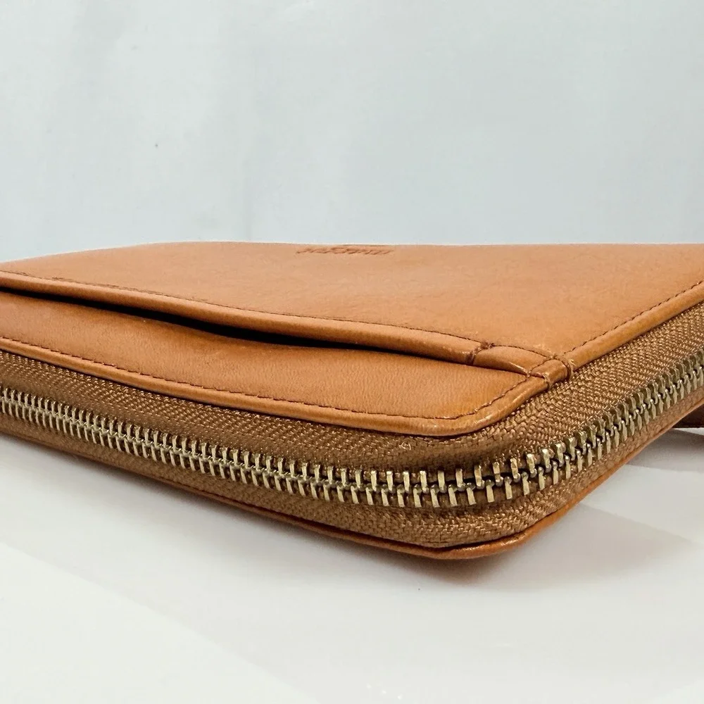 Margot New York Wallet Wrist Clutch Red Brown Leather Zipper